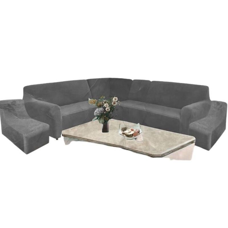 SALA FABULOSA - Funda de mueble modular 6 pzs terciopelo liso con 6 fundas de cojines - Plomo