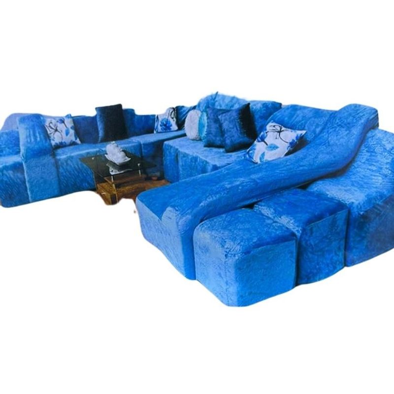 SALA FABULOSA - Funda de SOFÁ CAMA 9 piezas terciopelo liso con 6 fundas cojín - Cobalto