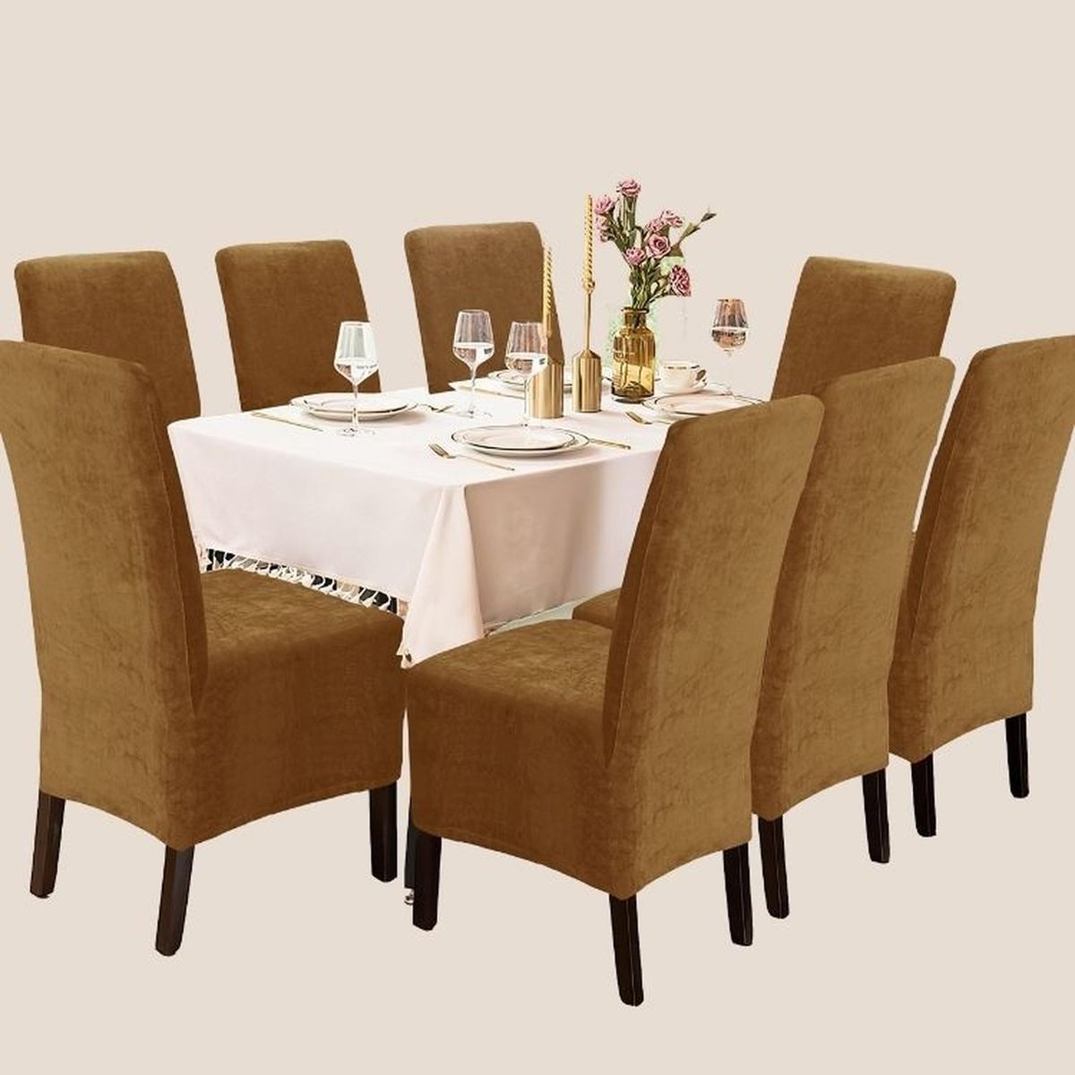 SALA FABULOSA - Funda de silla en terciopelo liso 8 piezas - Camel