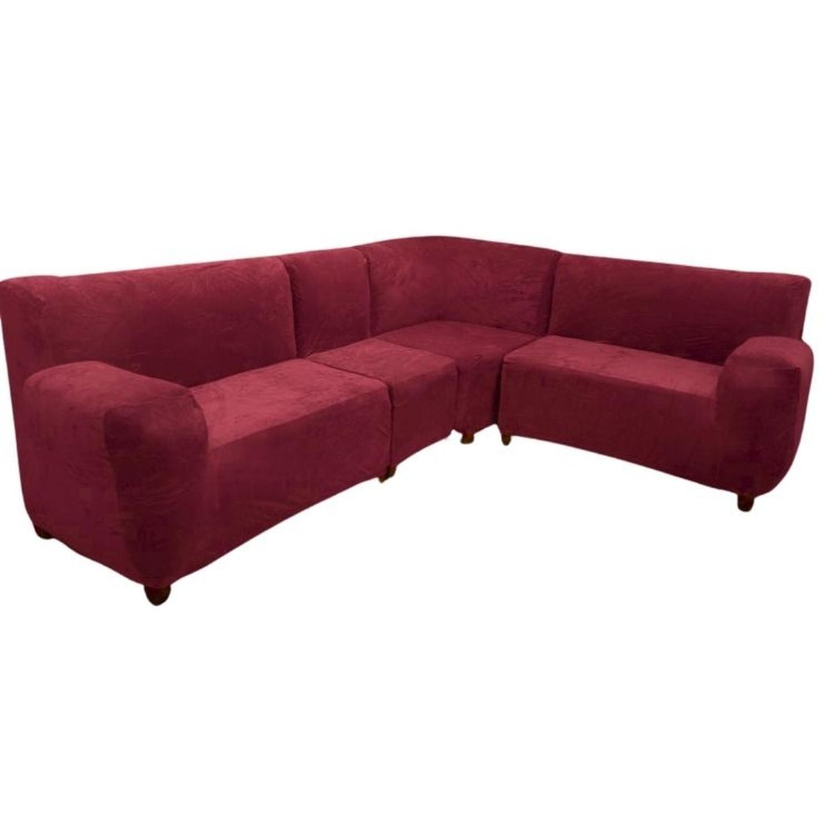 SALA FABULOSA - Funda de mueble modular 4 pzs terciopelo liso con 6 fundas de cojines - Guinda