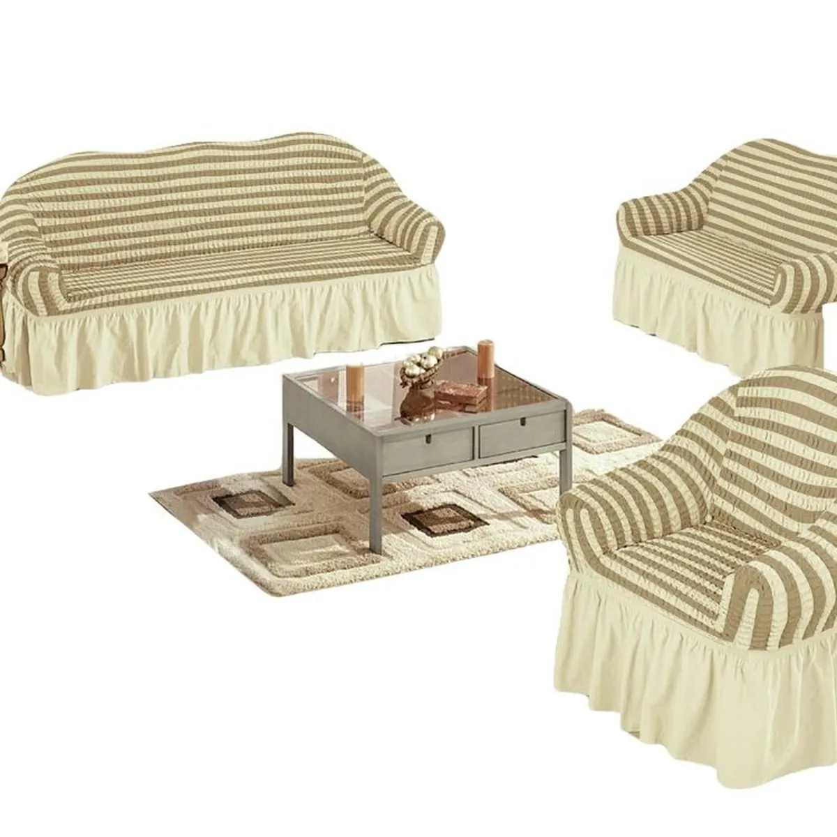 SALA FABULOSA - Funda de mueble 3-2-1 burbuja bicolor - Beige