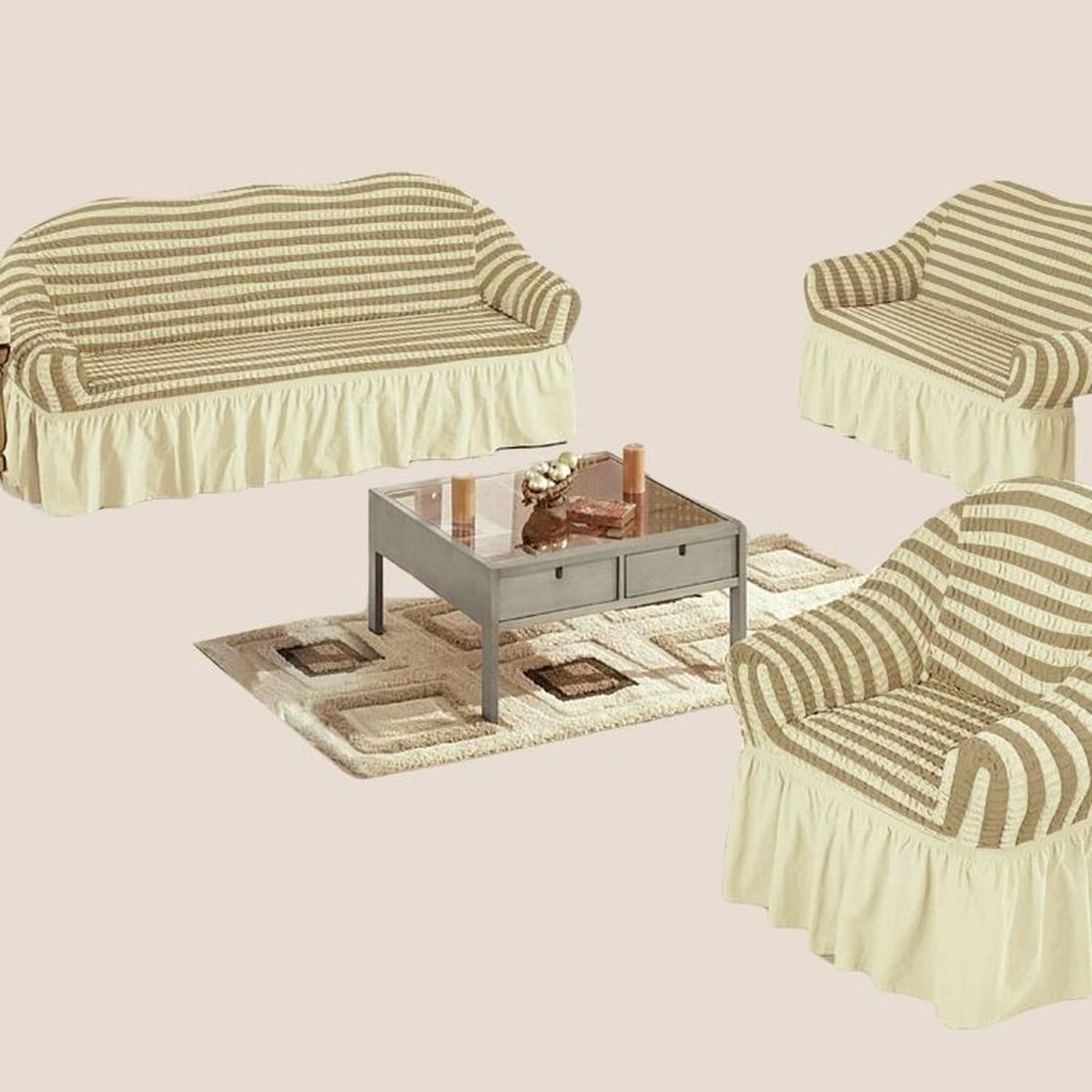 SALA FABULOSA - Funda de mueble 3-2-1 burbuja bicolor - Beige