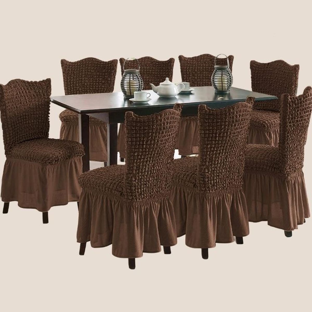 SALA FABULOSA - Funda de silla en Burbuja color entero 8 piezas - Chocolte