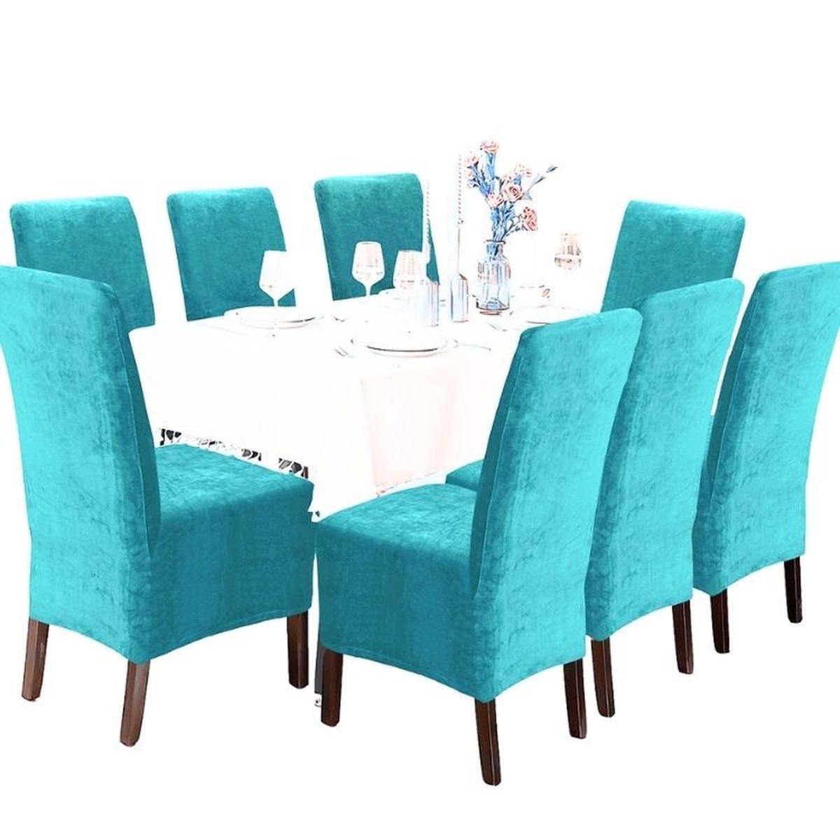 SALA FABULOSA - Funda de silla en terciopelo liso 8 piezas - Turquesa