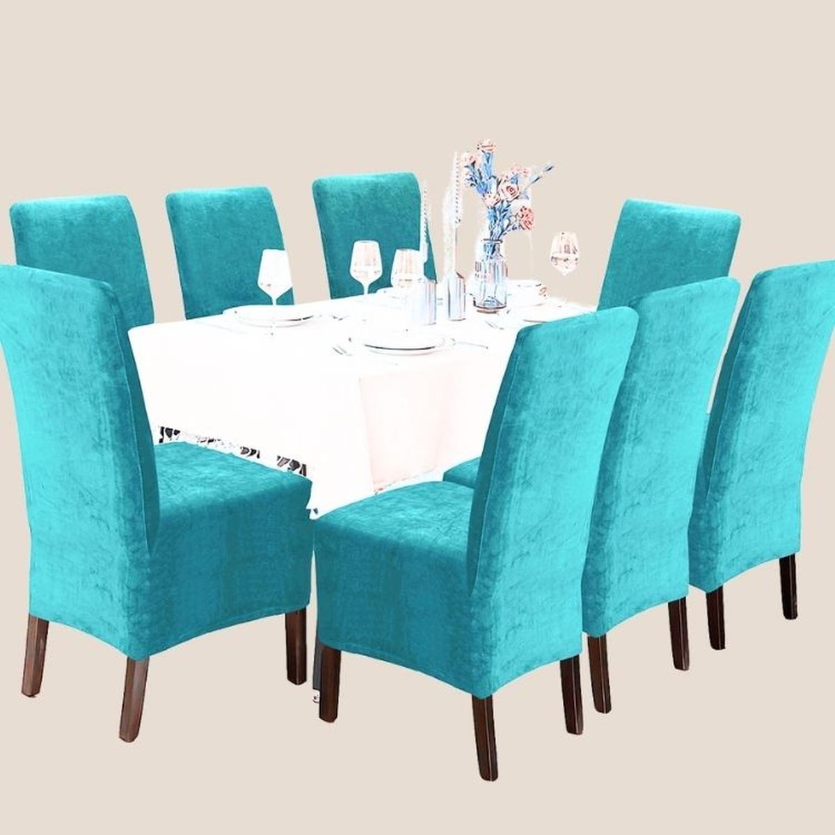 SALA FABULOSA - Funda de silla en terciopelo liso 8 piezas - Turquesa