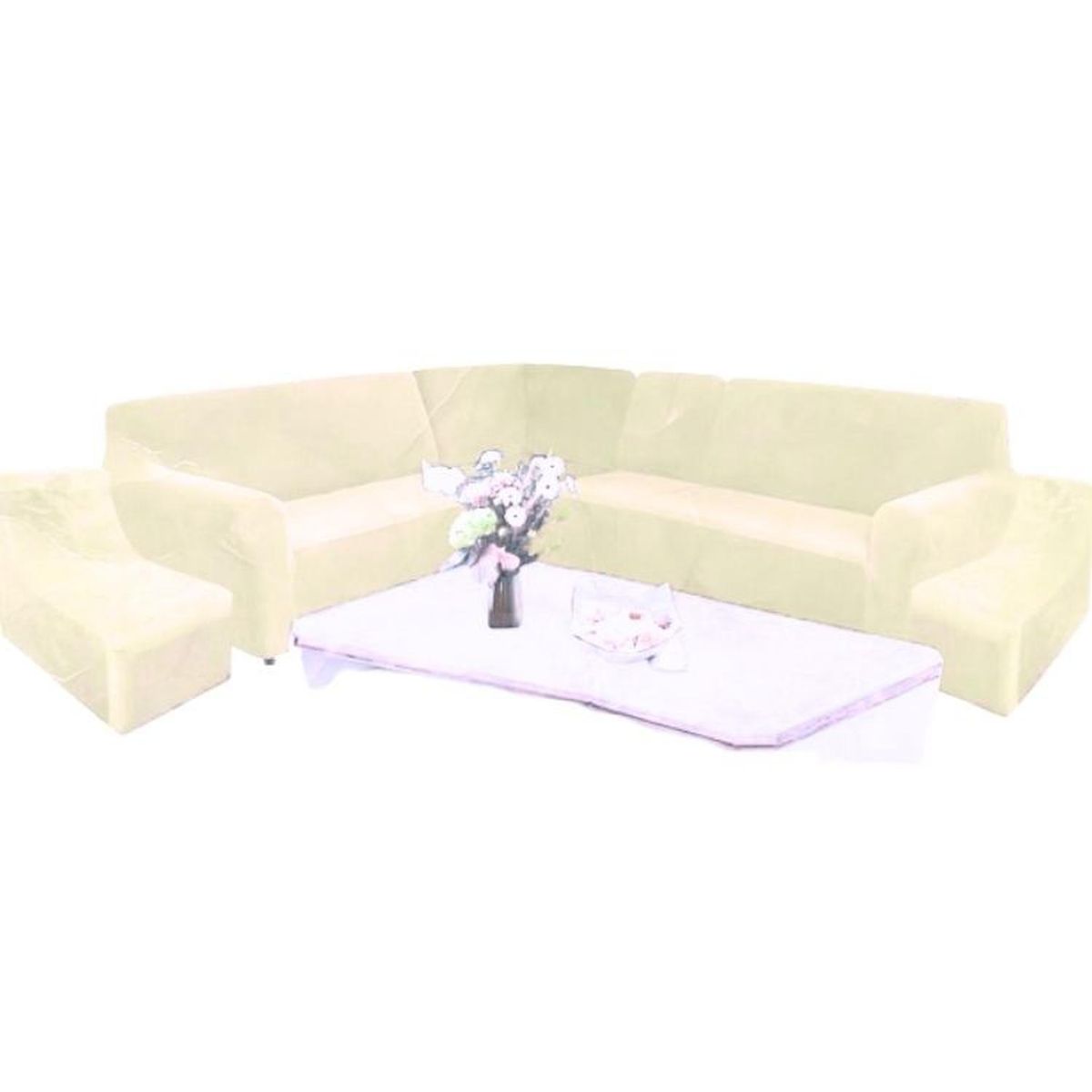 SALA FABULOSA - Funda de mueble modular 6 pzs terciopelo liso con 6 fundas de cojines - Crema