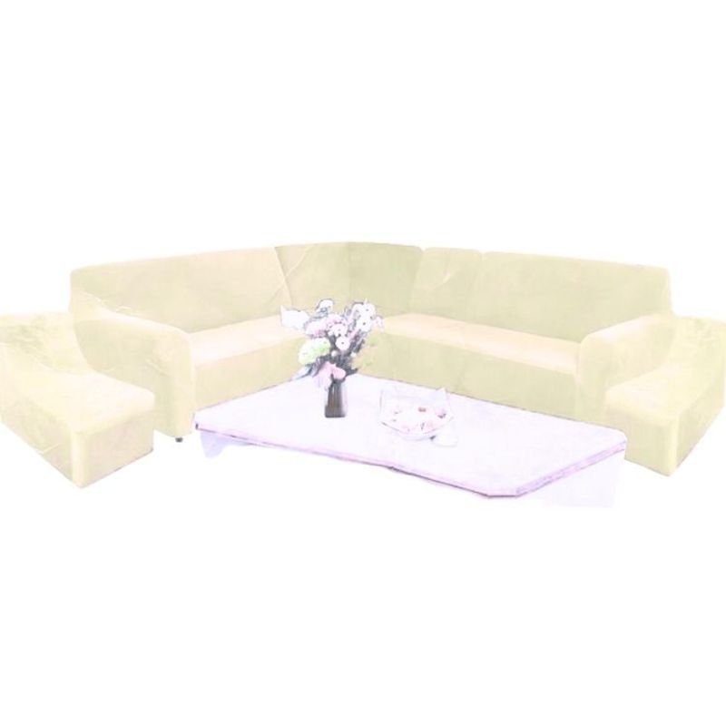SALA FABULOSA - Funda de mueble modular 6 pzs terciopelo liso con 6 fundas de cojines - Crema