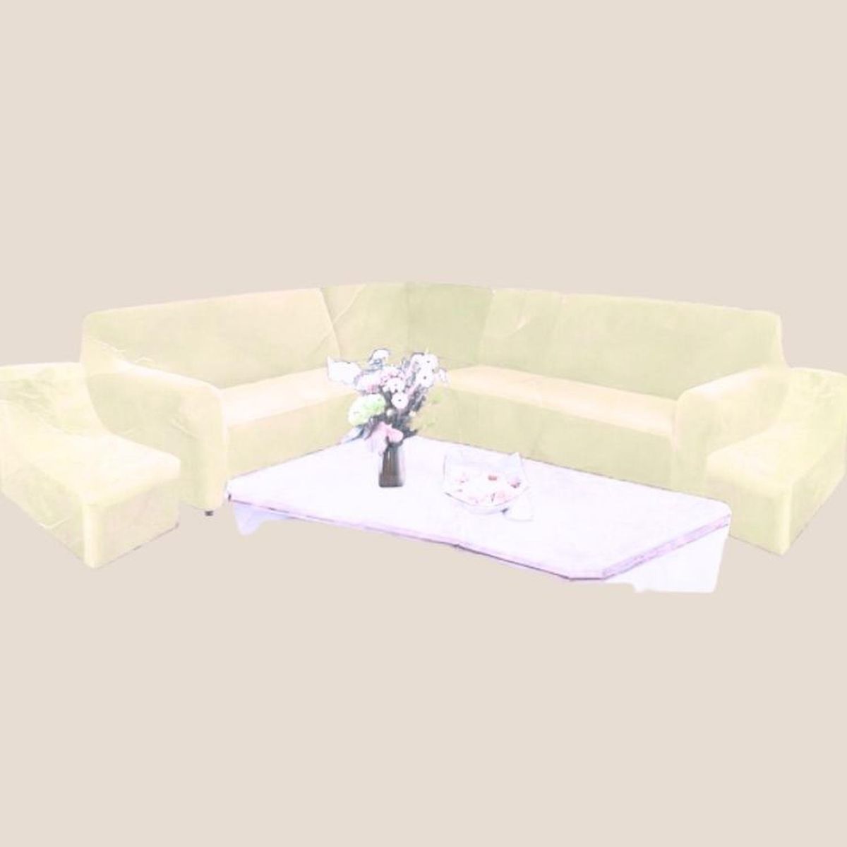 SALA FABULOSA - Funda de mueble modular 6 pzs terciopelo liso con 6 fundas de cojines - Crema