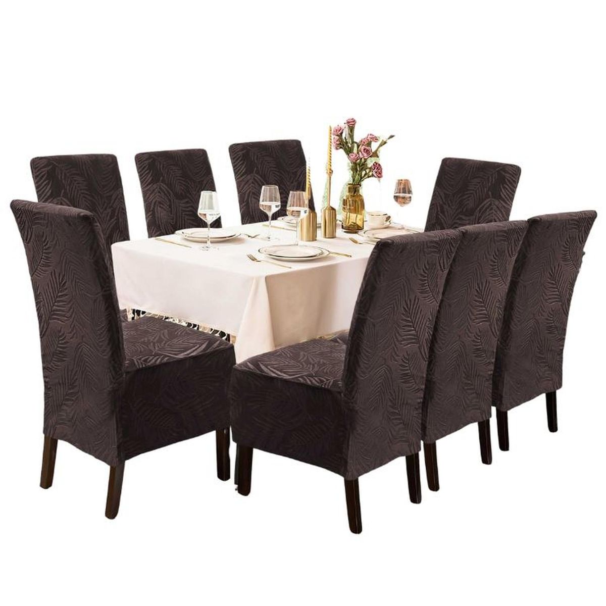 SALA FABULOSA - Funda de silla terciopelo labrado 8 piezas - Chocolate Intenso