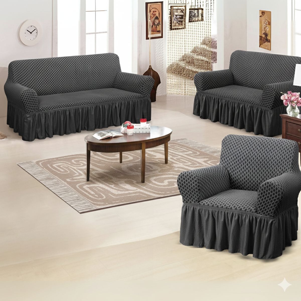 SALA FABULOSA - Funda de mueble alto relieve Royal 3-2-1 - Plomo