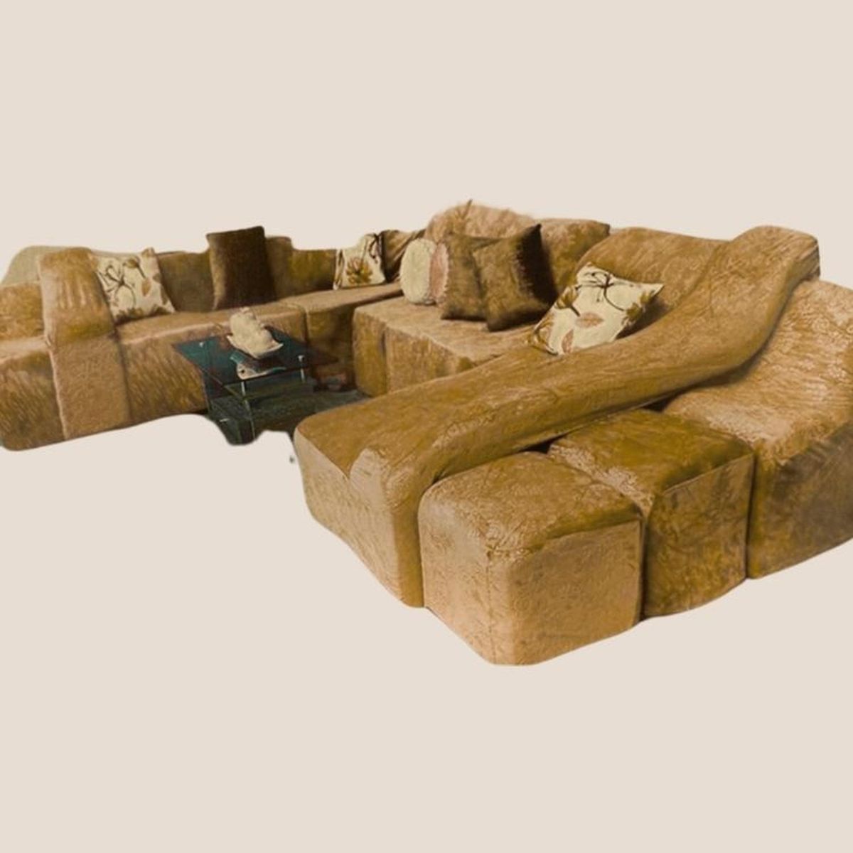 SALA FABULOSA - Funda de SOFÁ CAMA 9 piezas terciopelo liso con 6 fundas cojín - Camel