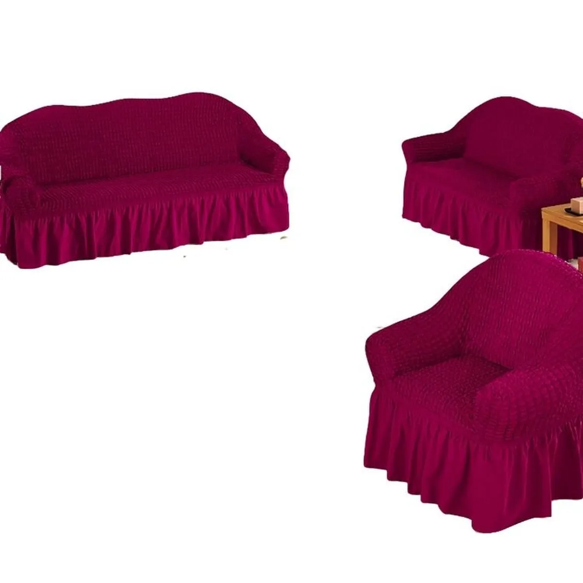 SALA FABULOSA - Funda de mueble 3-2-1 en burbuja color entero - Guinda