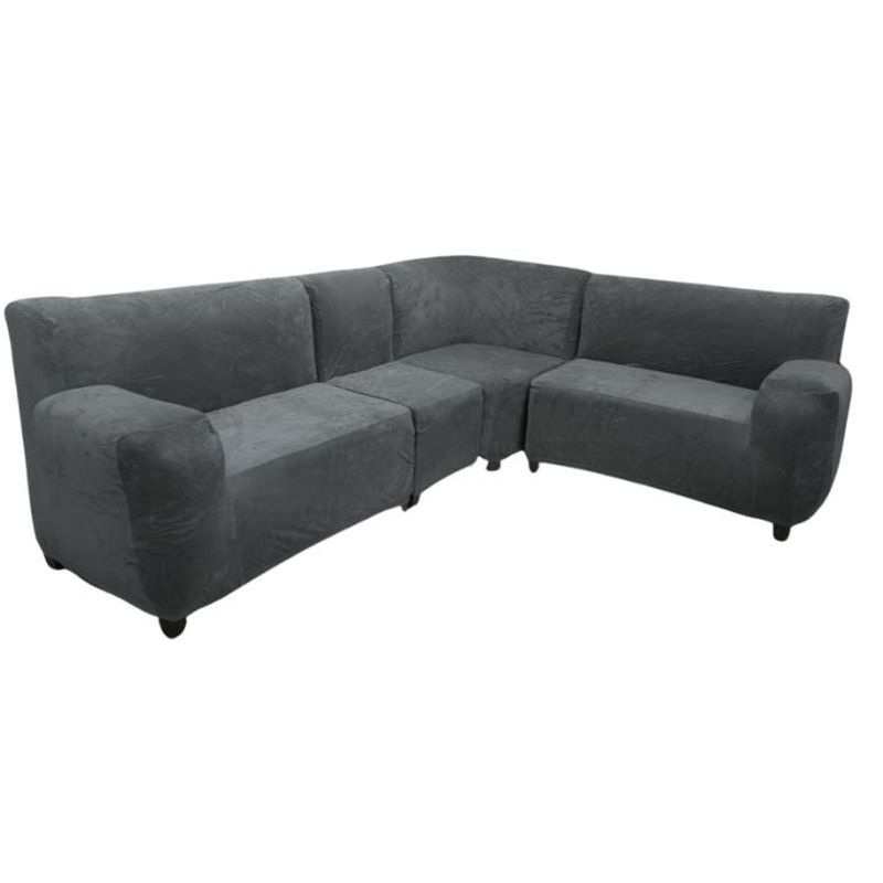 SALA FABULOSA - Funda de mueble modular 4 pzs terciopelo liso con 6 fundas de cojines - Plomo