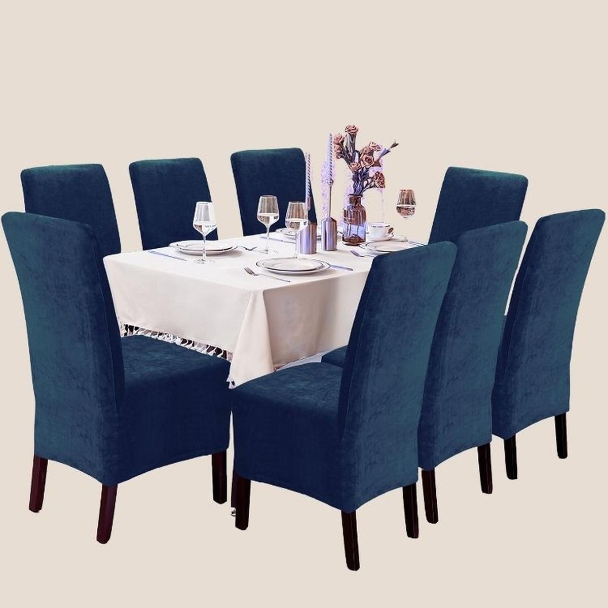 SALA FABULOSA - Funda de silla en terciopelo liso 8 piezas - Azul noche