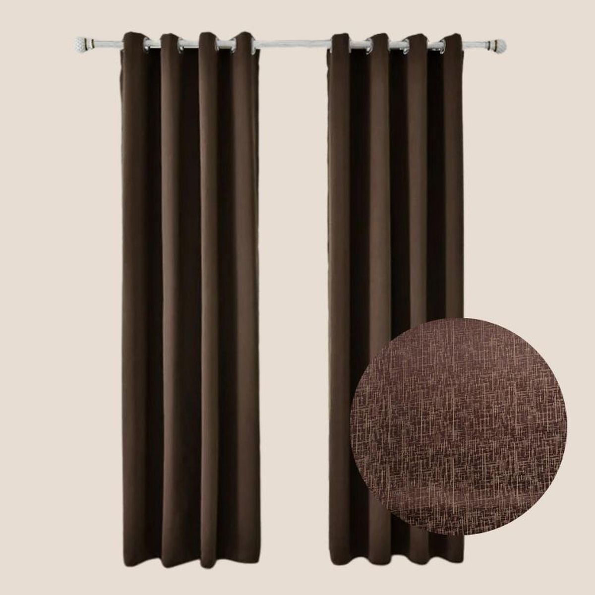 SALA FABULOSA - Cortina con aros en 2 paños- 3mts ancho x 2.30 alto. - Chocolate