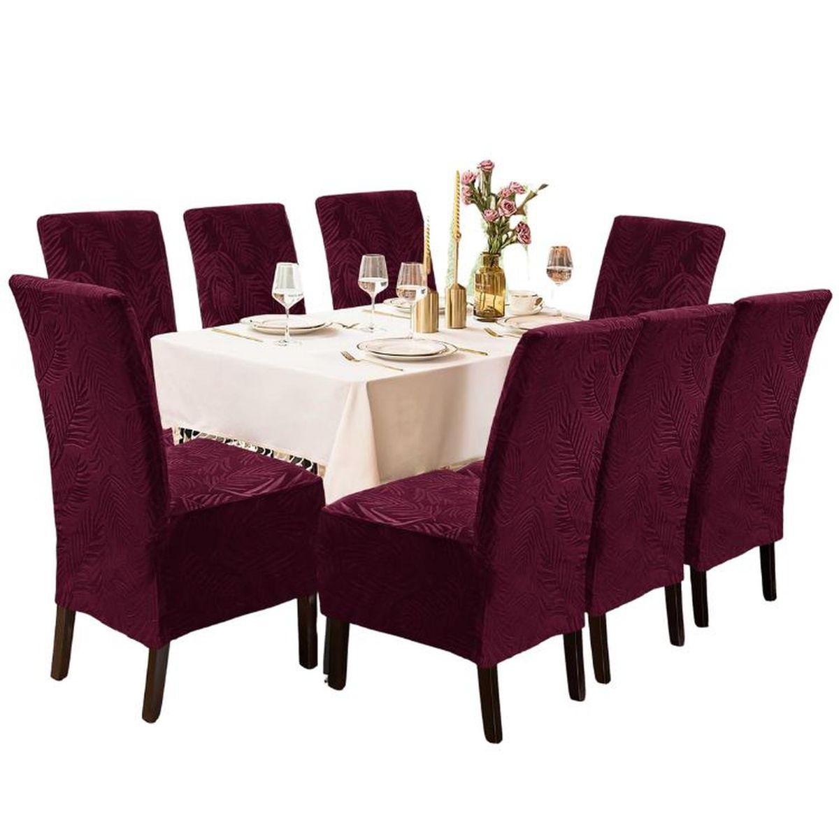 SALA FABULOSA - Funda de silla terciopelo labrado 8 piezas - Guinda