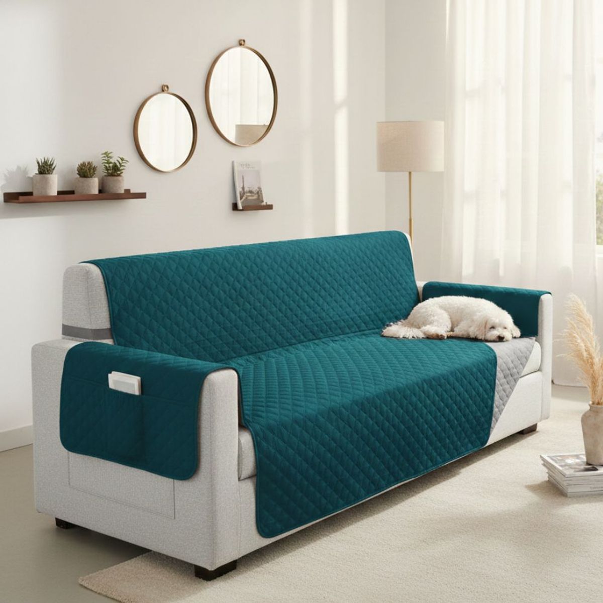 SALA FABULOSA - Protector de mueble 3-2-1 antifluído y reversible - JadeGris