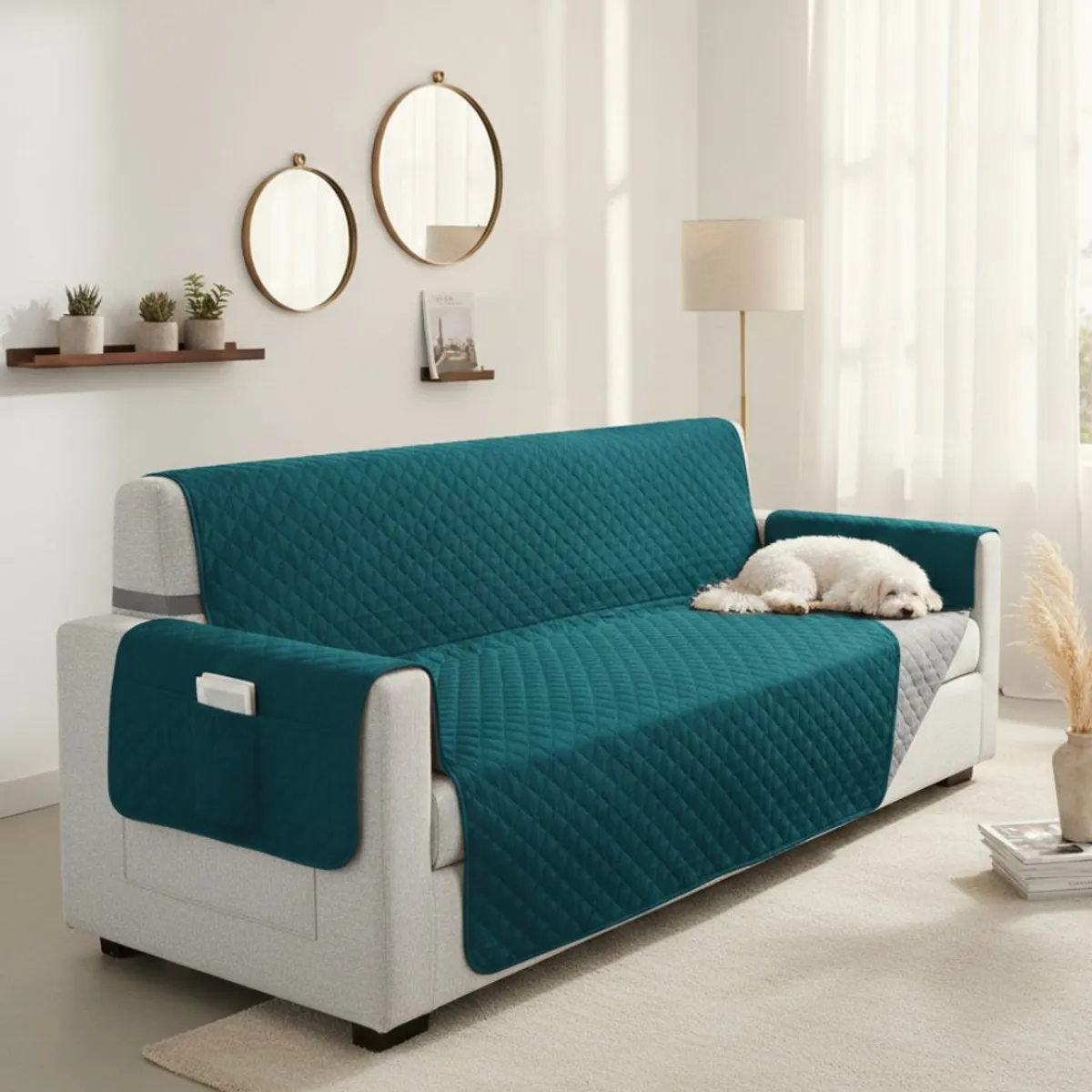 SALA FABULOSA - Protector de mueble 3-2-1 antifluído y reversible - JadeGris