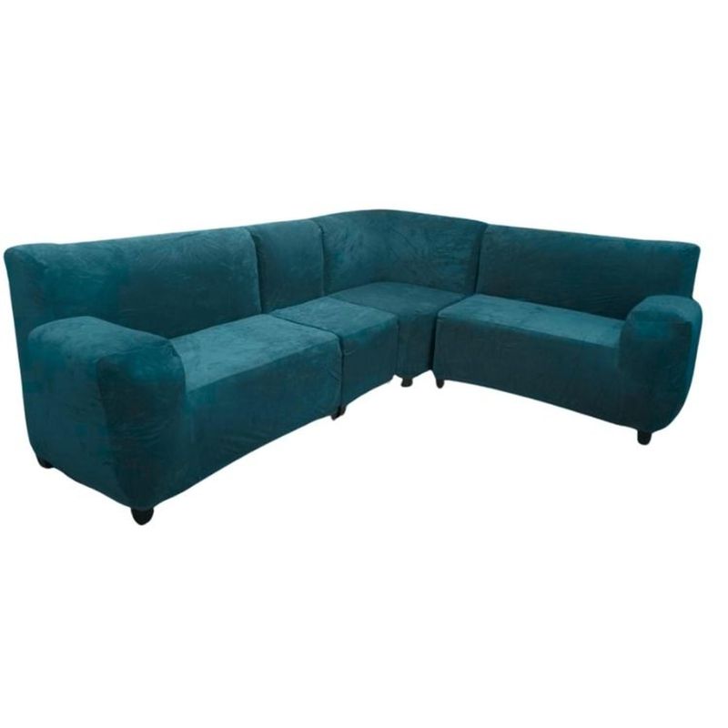 SALA FABULOSA - Funda de mueble modular 4 pzs terciopelo liso con 6 fundas de cojines - Jade