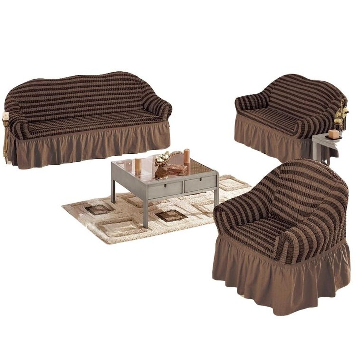 SALA FABULOSA - Funda de mueble 3-2-1 burbuja bicolor - Chocolate