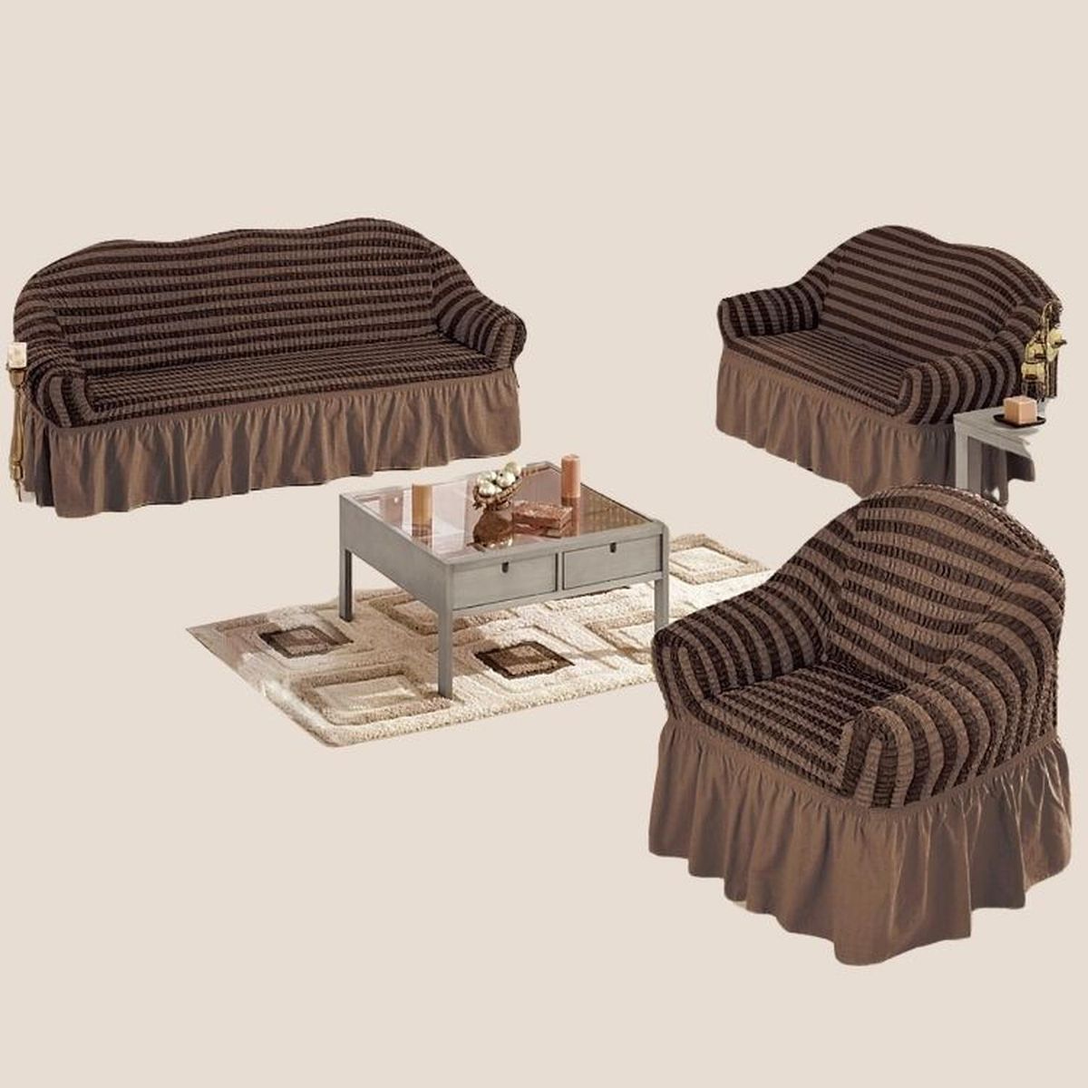 SALA FABULOSA - Funda de mueble 3-2-1 burbuja bicolor - Chocolate