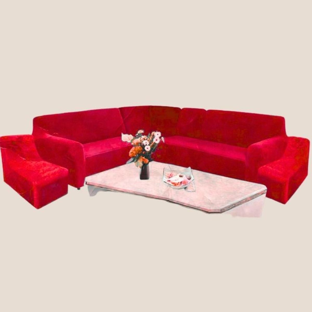 SALA FABULOSA - Funda de mueble modular 6 pzs terciopelo liso con 6 fundas de cojines - Rojo