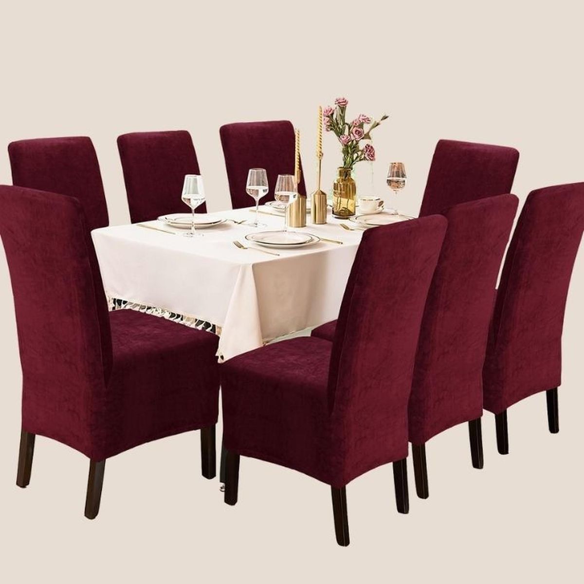 SALA FABULOSA - Funda de silla en terciopelo liso 8 piezas - Guinda