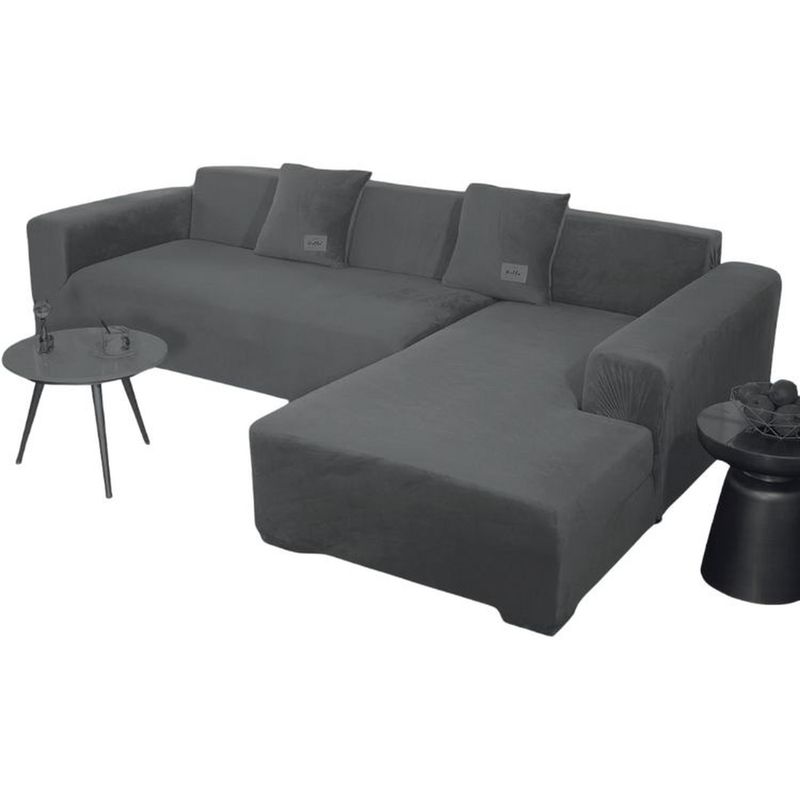 SALA FABULOSA - Funda de mueble modular SOFÁ CAMA 2 piezas Terciopelo liso con 2 fundas de cojines - Plomo