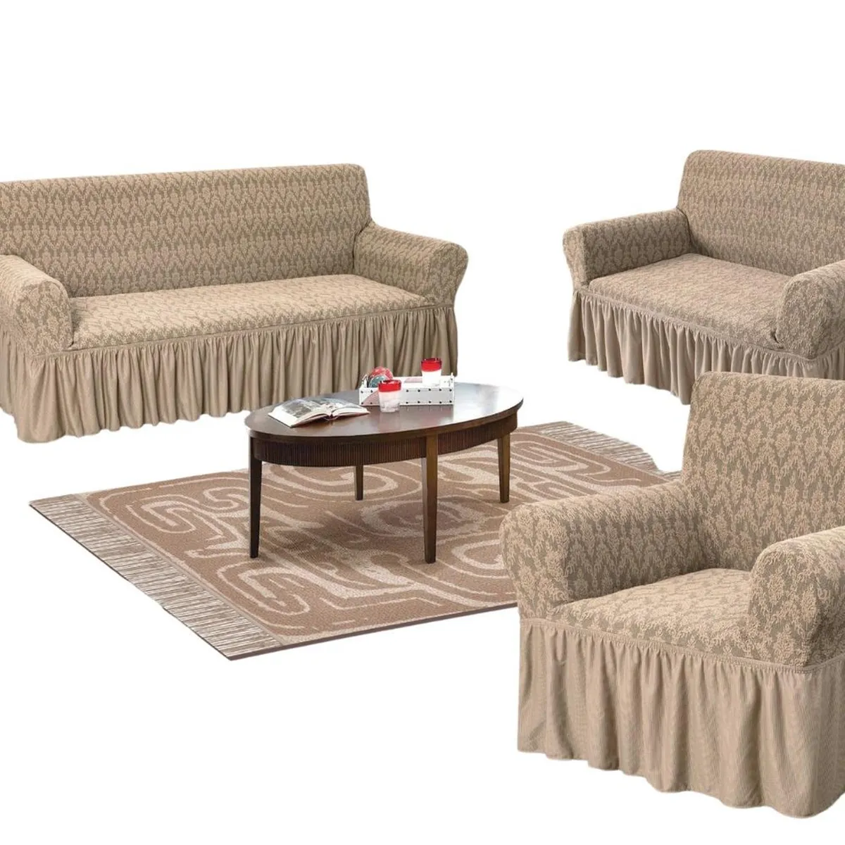 SALA FABULOSA - Funda de mueble alto relieve diamante 3-2-1 - Beige