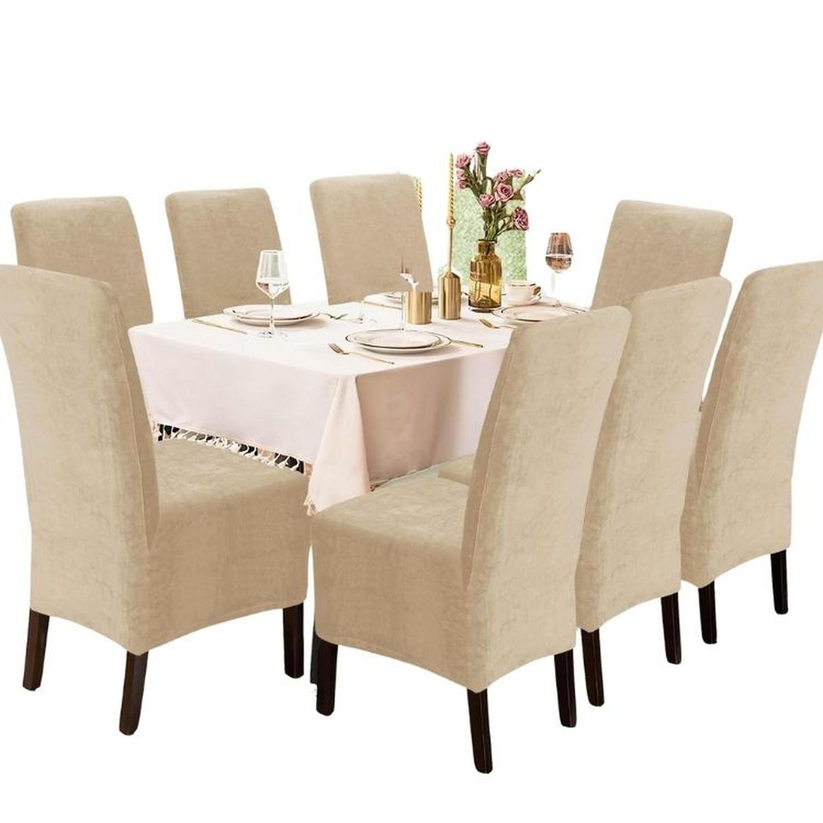 SALA FABULOSA - Funda de silla en terciopelo liso 8 piezas - Beige