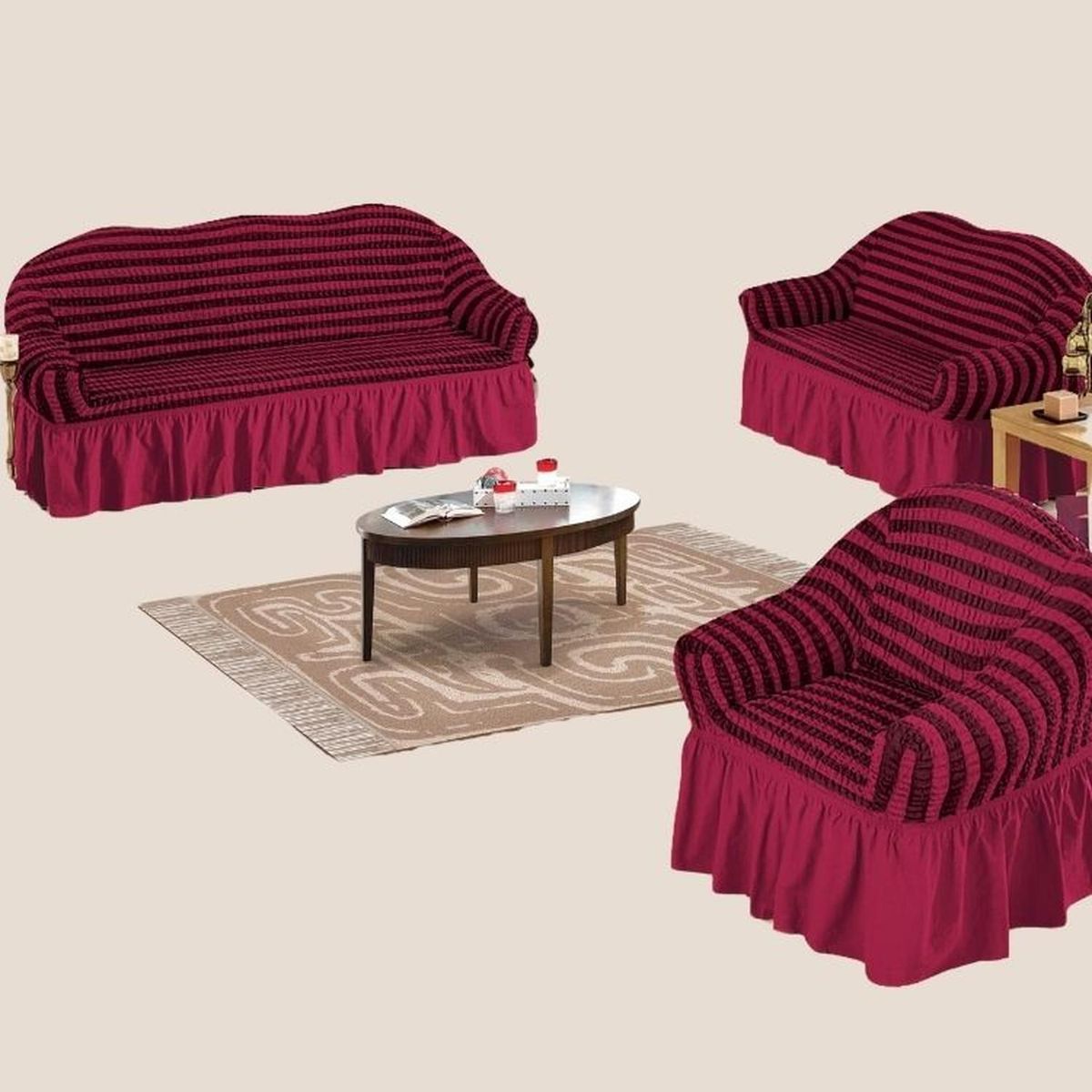 SALA FABULOSA - Funda de mueble 3-2-1 burbuja bicolor - Guinda