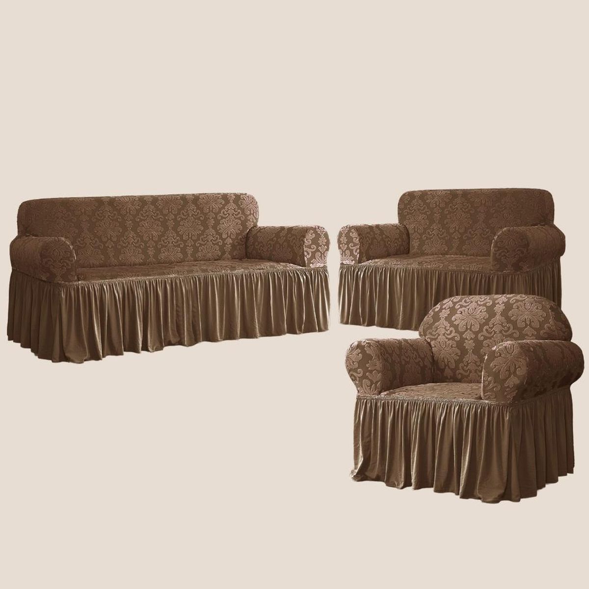 SALA FABULOSA - Funda de mueble 3-2-1 Labrado imperial - Mocca