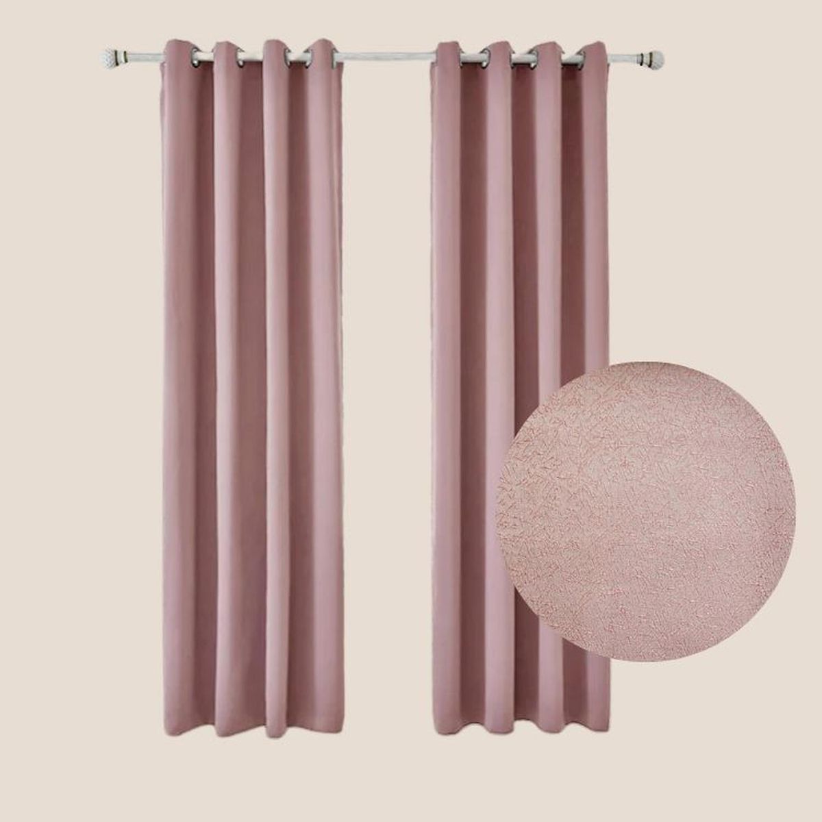 SALA FABULOSA - Cortina con aros en 2 paños- 3mts ancho x 2.30 alto. - Rosa nude