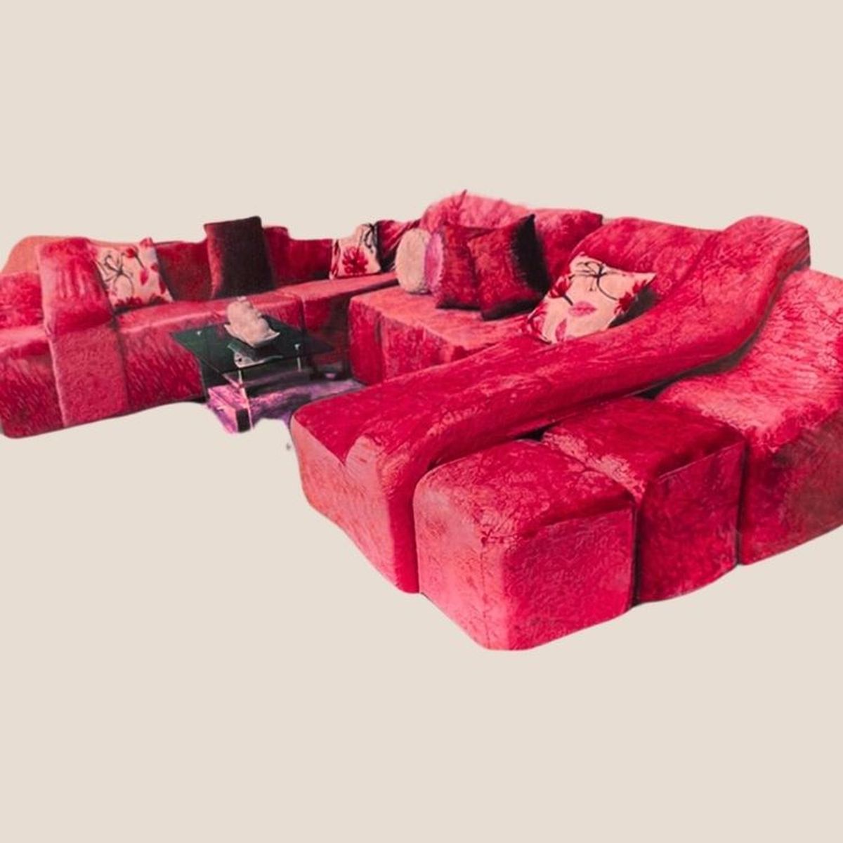 SALA FABULOSA - Funda de SOFÁ CAMA 9 piezas terciopelo liso con 6 fundas cojín - Rojo