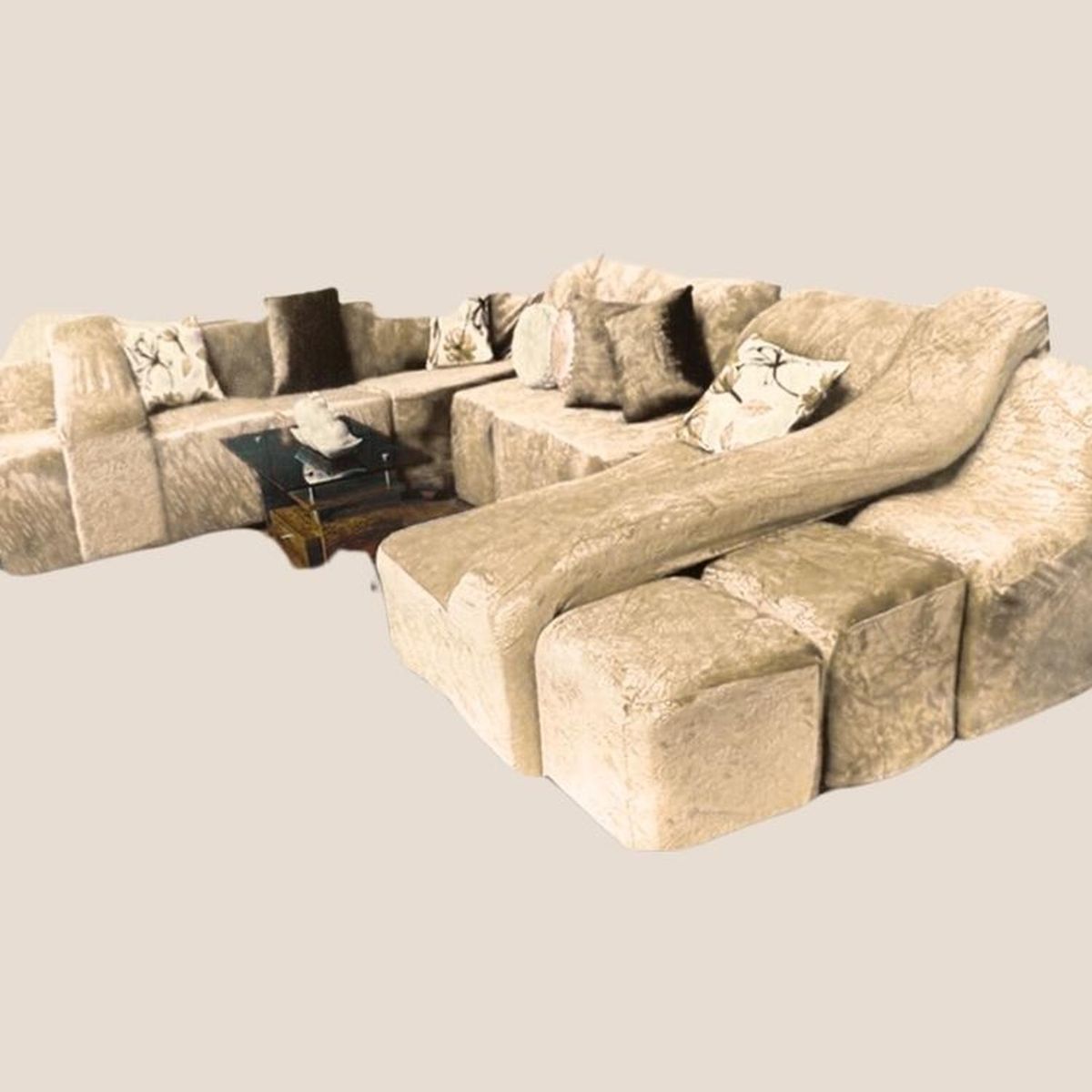 SALA FABULOSA - Funda de SOFÁ CAMA 9 piezas terciopelo liso con 6 fundas cojín - Beige