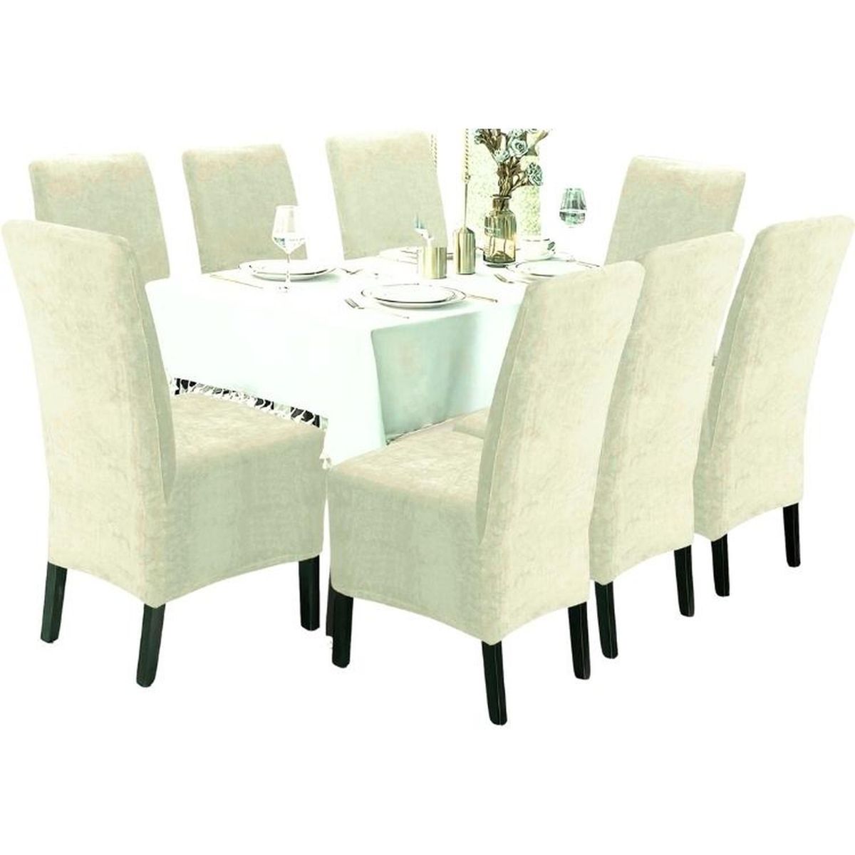 SALA FABULOSA - Funda de silla en terciopelo liso 8 piezas - Crema