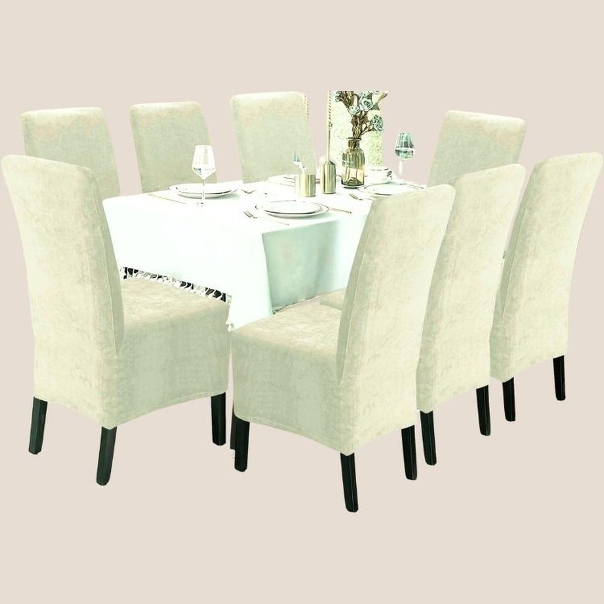 SALA FABULOSA - Funda de silla en terciopelo liso 8 piezas - Crema