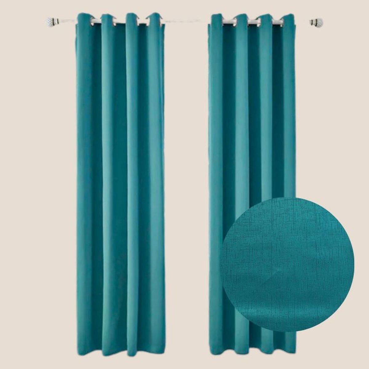 SALA FABULOSA - Cortina con aros en 2 paños- 3mts ancho x 2.30 alto. - Turquesa