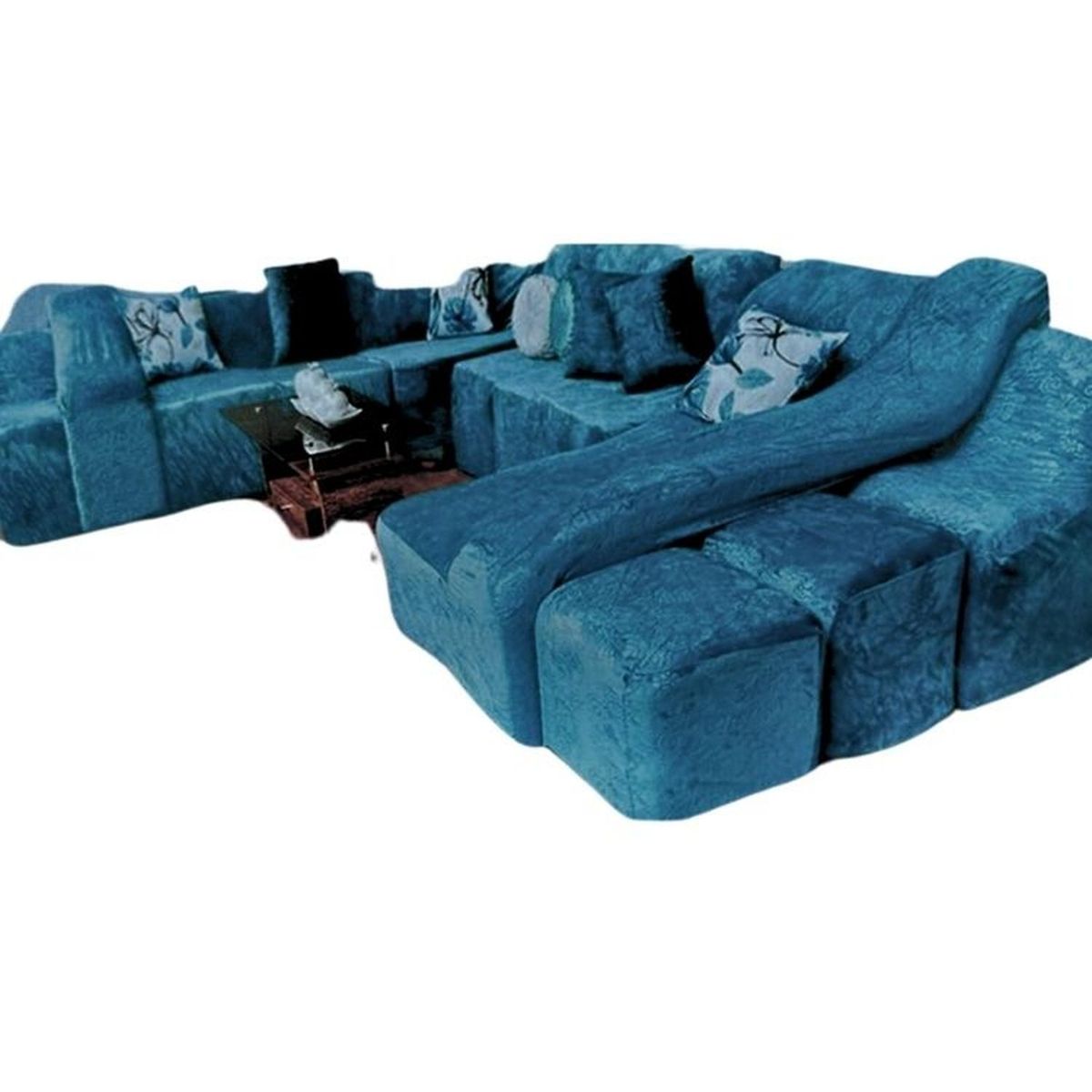 SALA FABULOSA - Funda de SOFÁ CAMA 9 piezas terciopelo liso con 6 fundas cojín - Jade