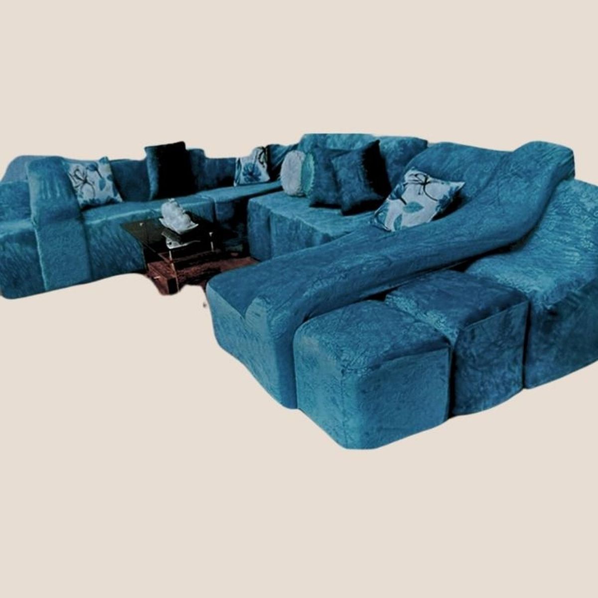 SALA FABULOSA - Funda de SOFÁ CAMA 9 piezas terciopelo liso con 6 fundas cojín - Jade