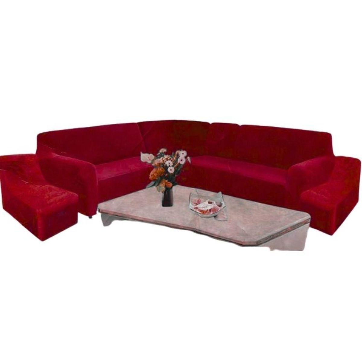 SALA FABULOSA - Funda de mueble modular 6 pzs terciopelo liso con 6 fundas de cojines - Guinda