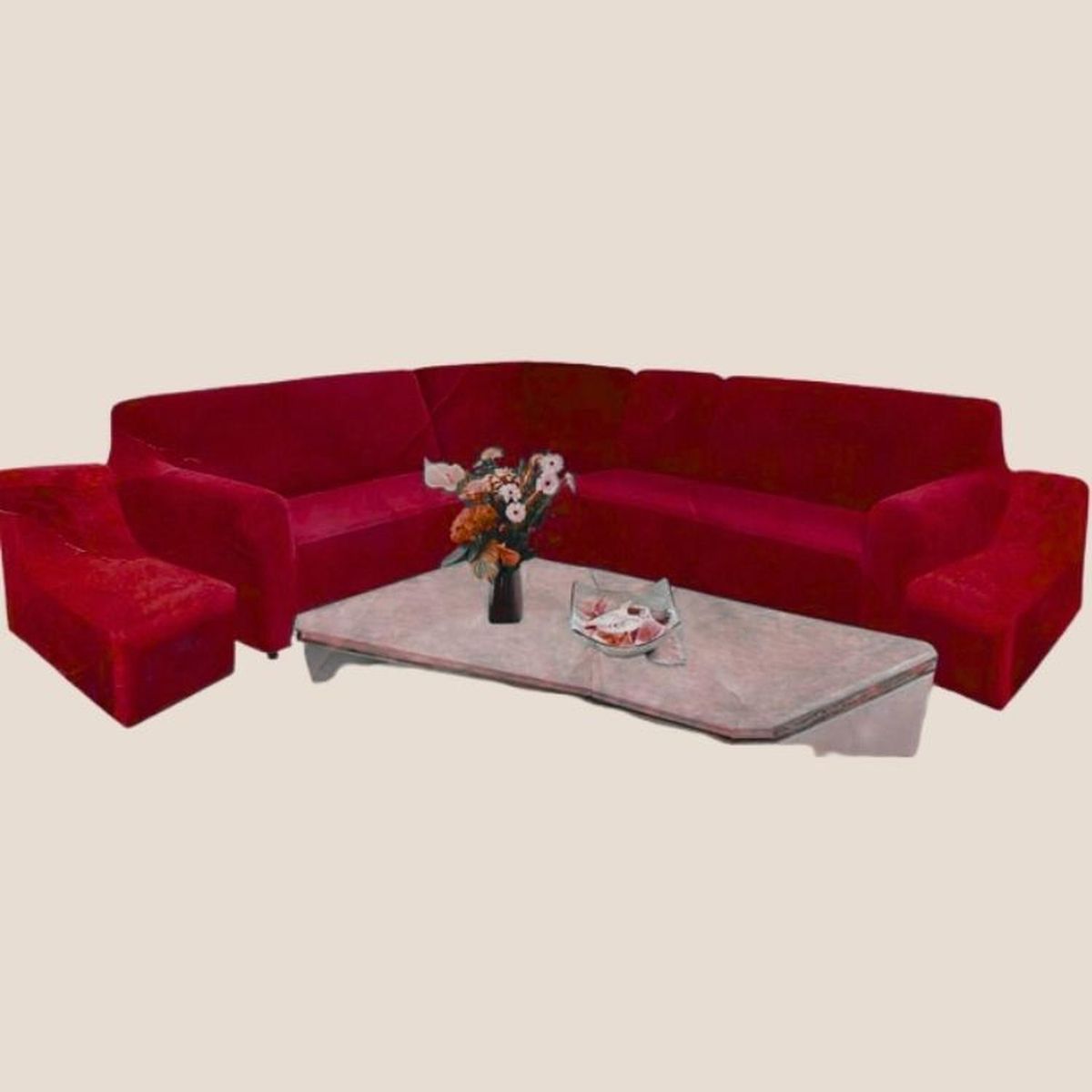 SALA FABULOSA - Funda de mueble modular 6 pzs terciopelo liso con 6 fundas de cojines - Guinda