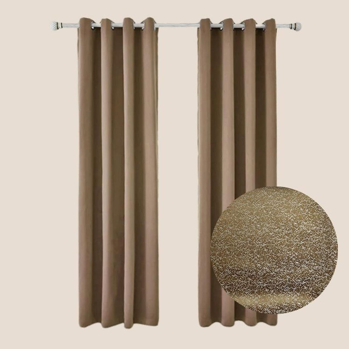 SALA FABULOSA - Cortina con aros en 2 paños- 3mts ancho x 2.30 alto. - Oro viejo