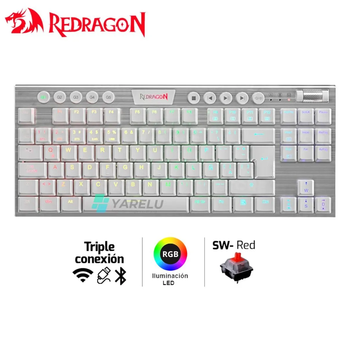 REDRAGON - Teclado Mecánico Redragon HORUS TKL K621W-RGB Inalámbrico Switch Red