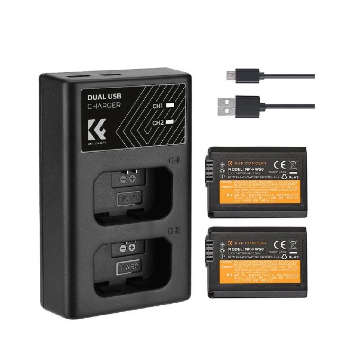 K&F CONCEPT - K&F Concept NP-FW50 Kit de cargador + Baterías Sony KF280015