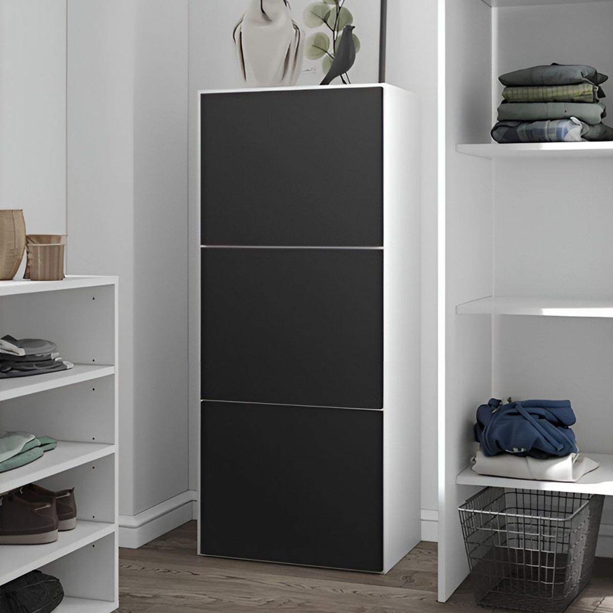 GENERICO - Zapatera Katto 3 Puertas Blanco y Negro 12 Pares Huk