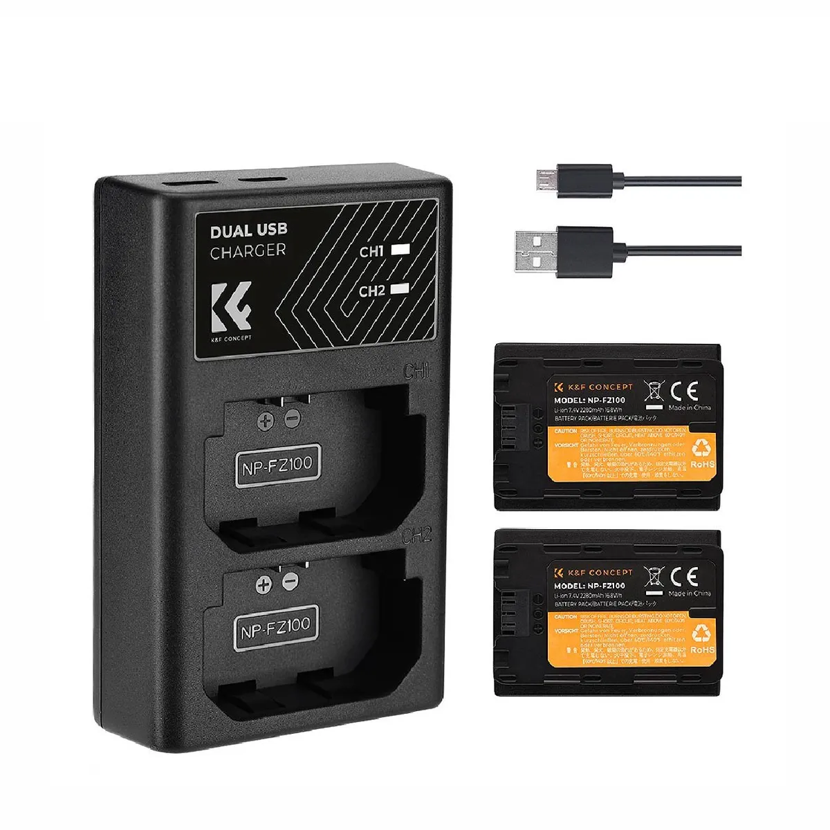 K&F CONCEPT - K&F Concept Sony NP-FZ100 Kit Cargador y Baterías 2280mAh