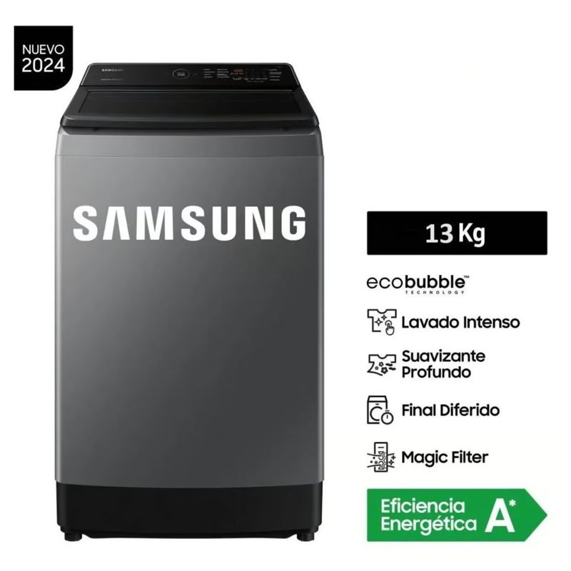 SAMSUNG - LAVADORA SAMSUNG WA13CG5441BDPE ECOBUBBLE CARGA SUPERIOR GRIS 13 KG