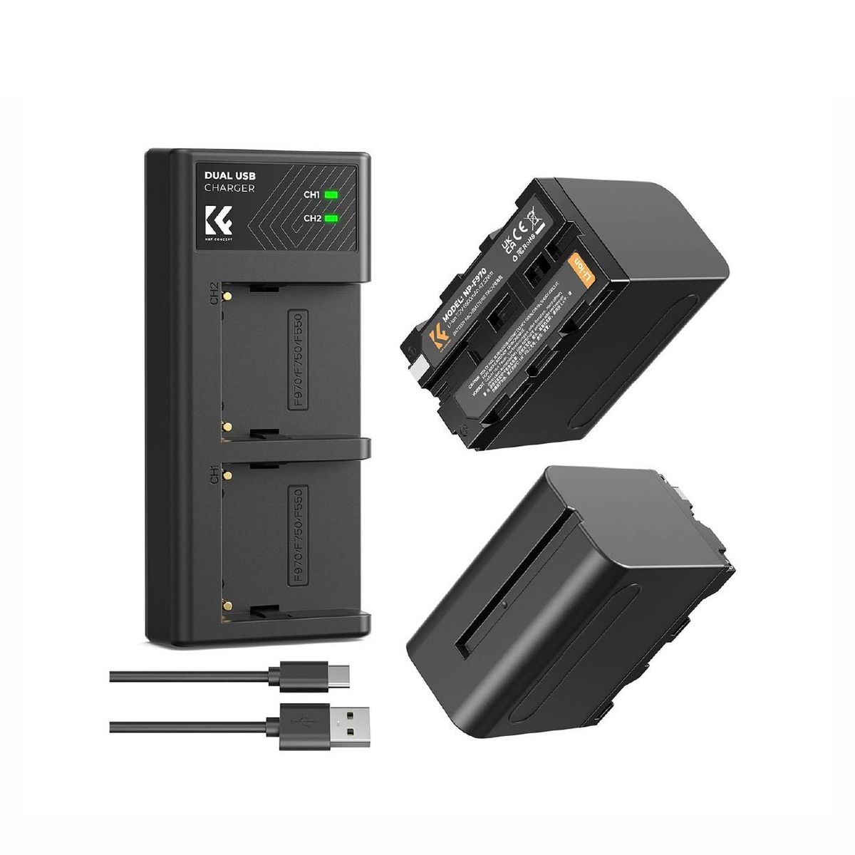 K&F CONCEPT - K&F Concept Sony NP-F970 Kit de Cargador y Baterías 10500mAh