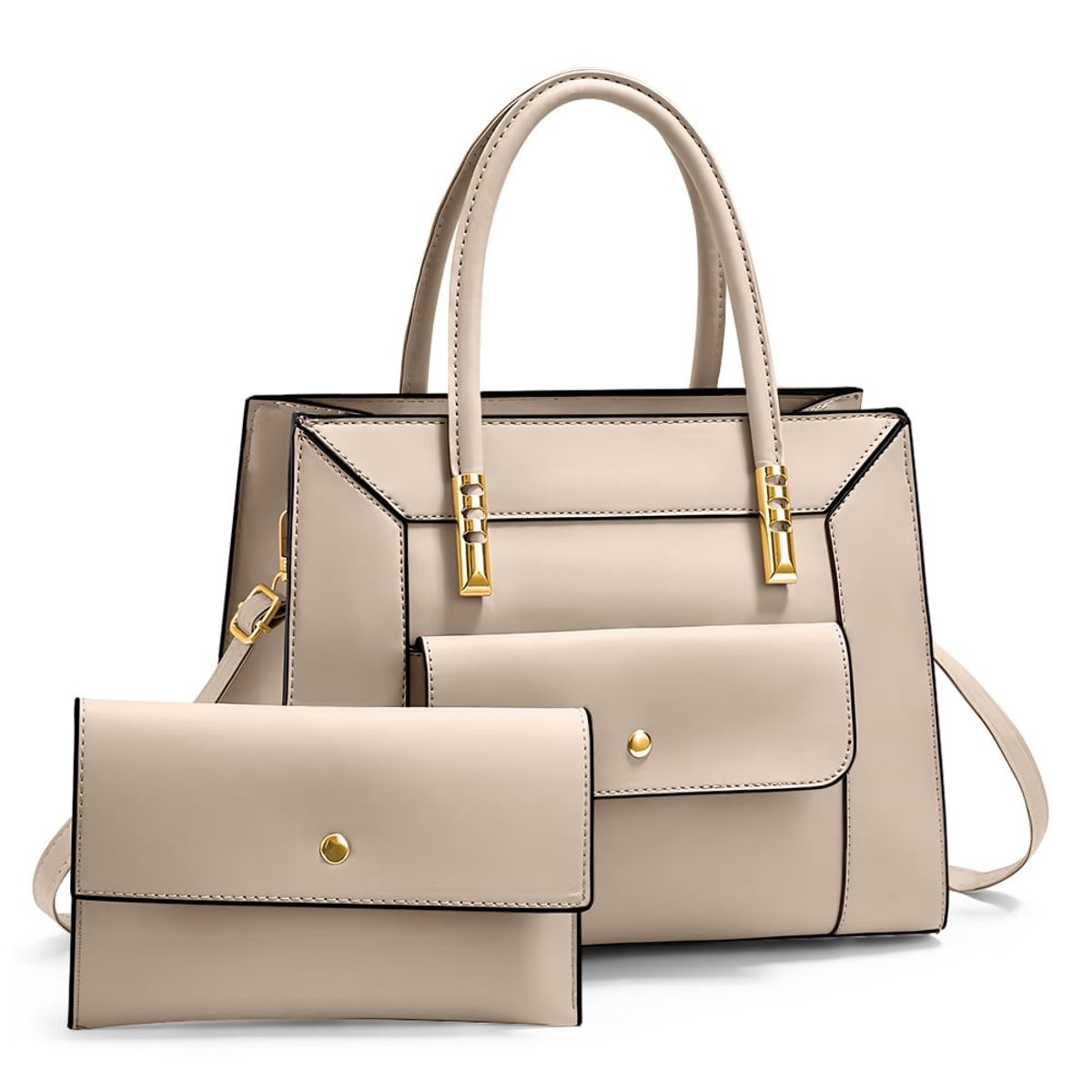 KELLER - Cartera de Mujer Elegante 2 Piezas con Bolsillo Delantero Beige GD7